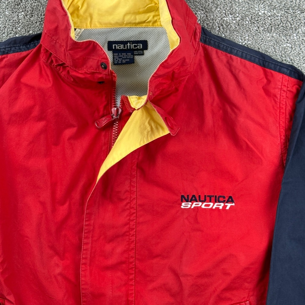 Vintage 90s Nautica Sport Mens XXL Sailing Jacket Colorblock Packable Hood